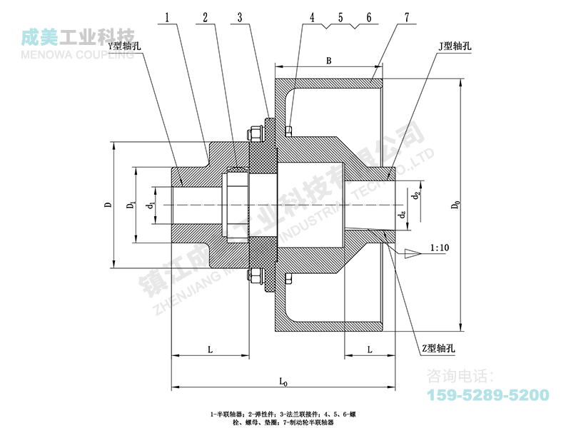 LMZ-Ⅱ型(整体式带制动轮)梅花联轴器